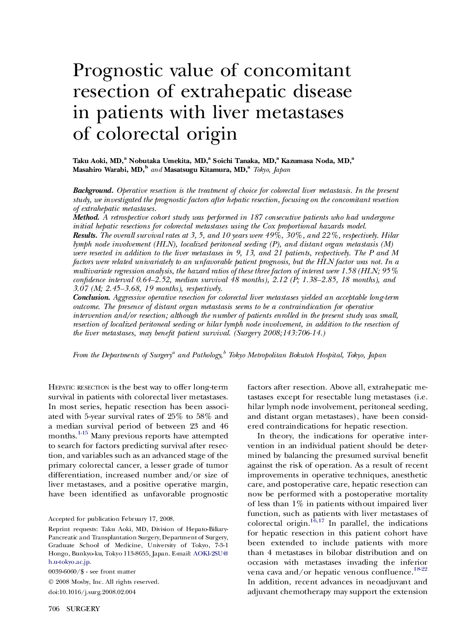 Prognostic value of concomitant resection of extrahepatic disease in patients with liver metastases of colorectal origin