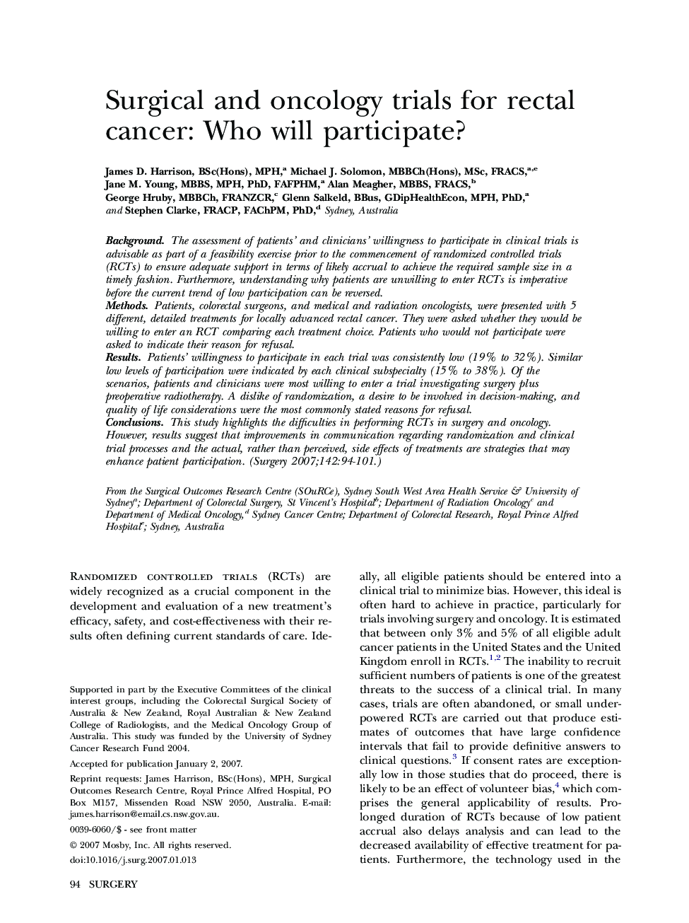 Surgical and oncology trials for rectal cancer: Who will participate?