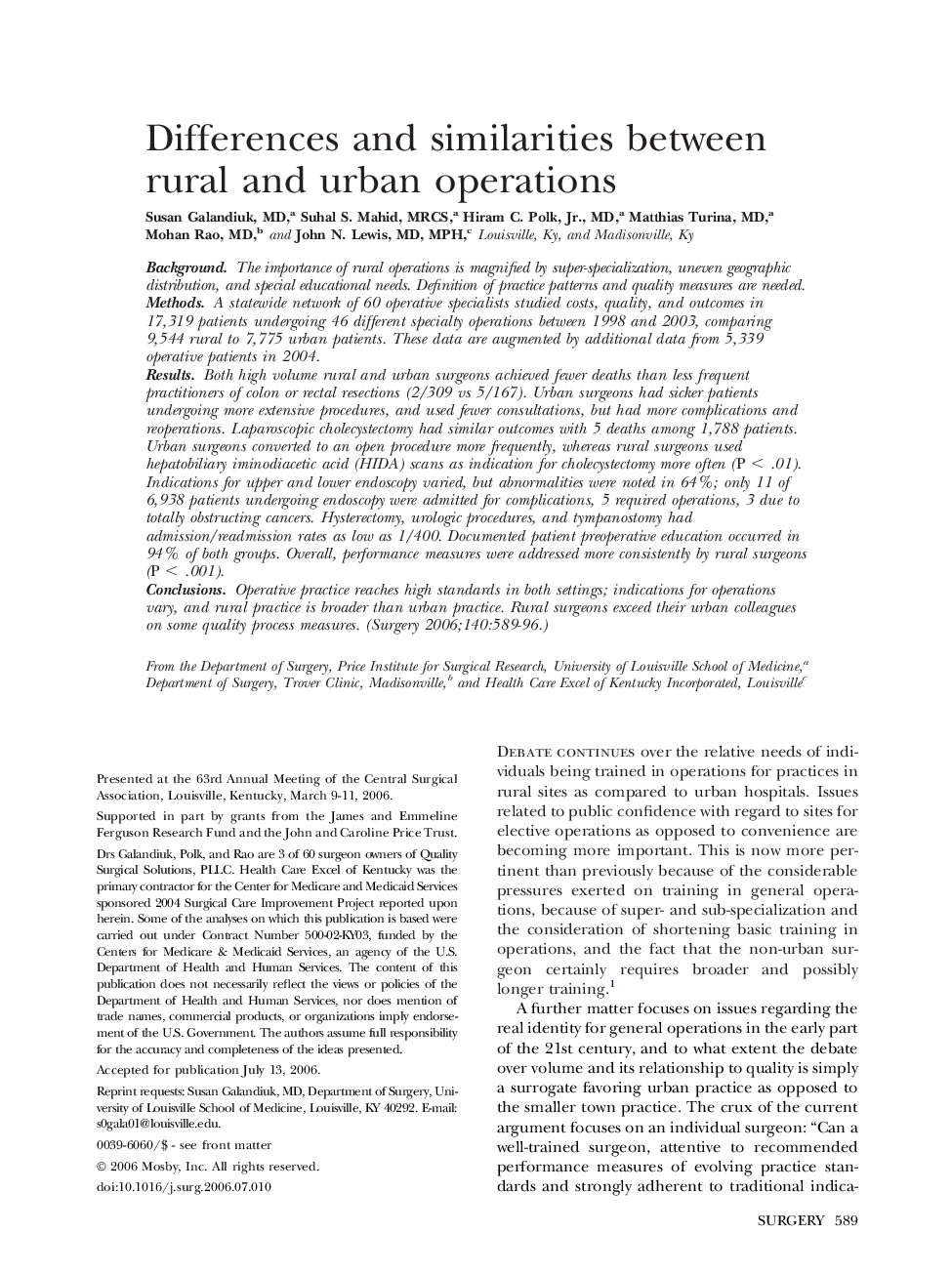 Differences and similarities between rural and urban operations 