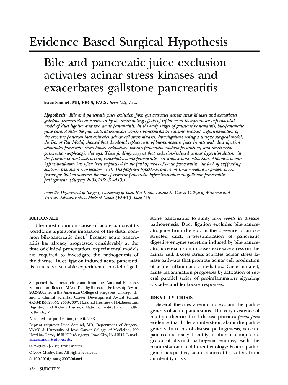 Bile and pancreatic juice exclusion activates acinar stress kinases and exacerbates gallstone pancreatitis 