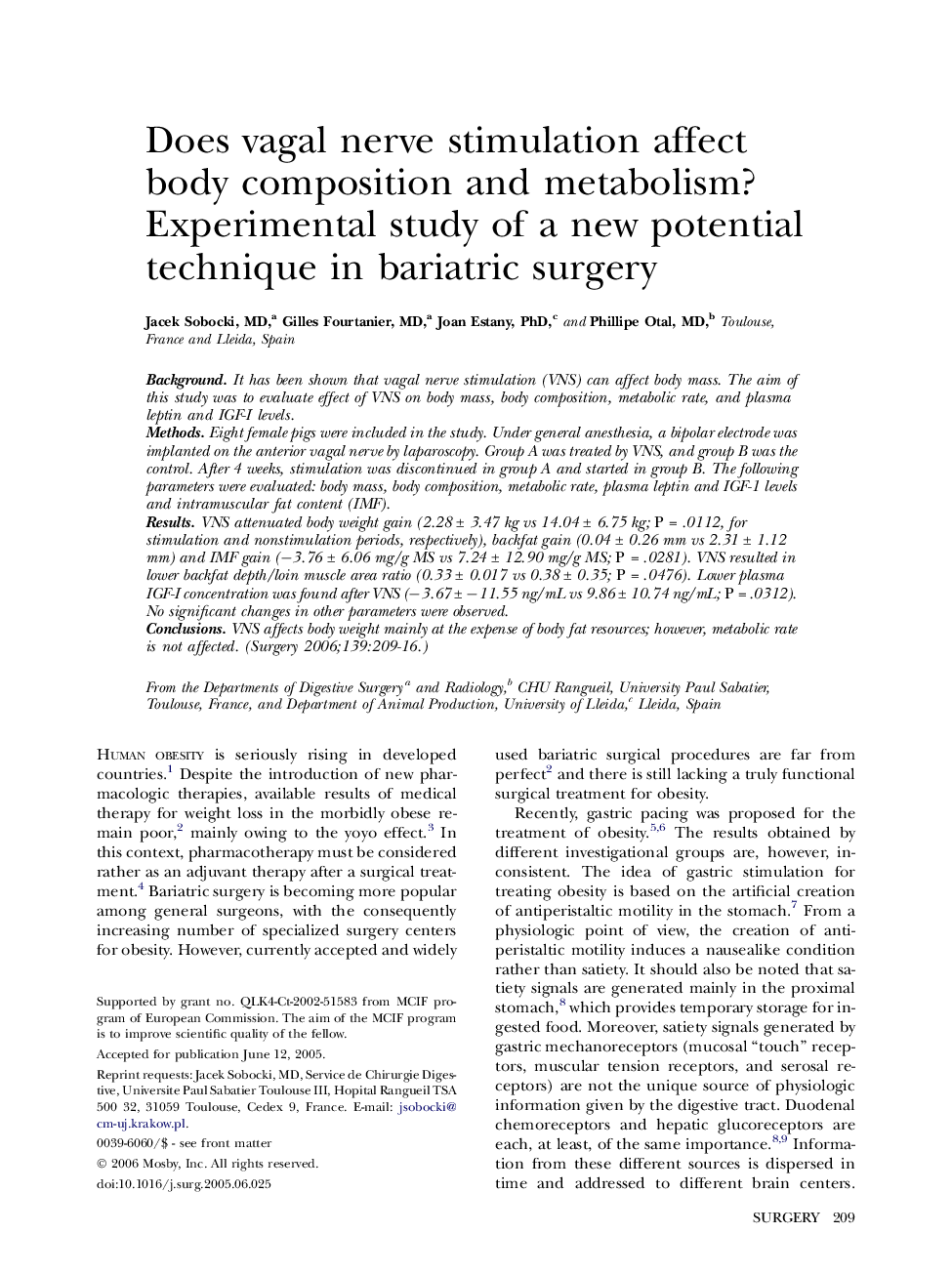 Does vagal nerve stimulation affect body composition and metabolism? Experimental study of a new potential technique in bariatric surgery 