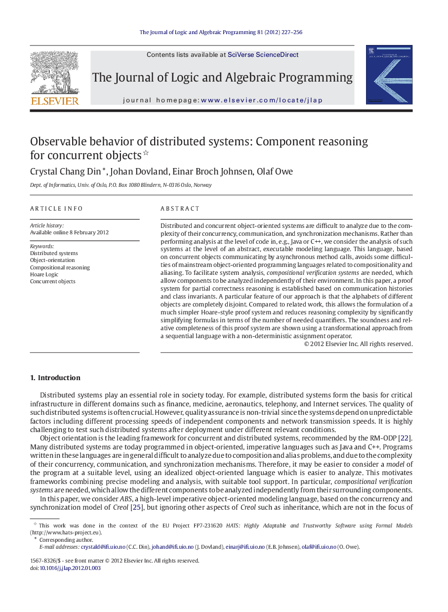 Observable behavior of distributed systems: Component reasoning for concurrent objects 