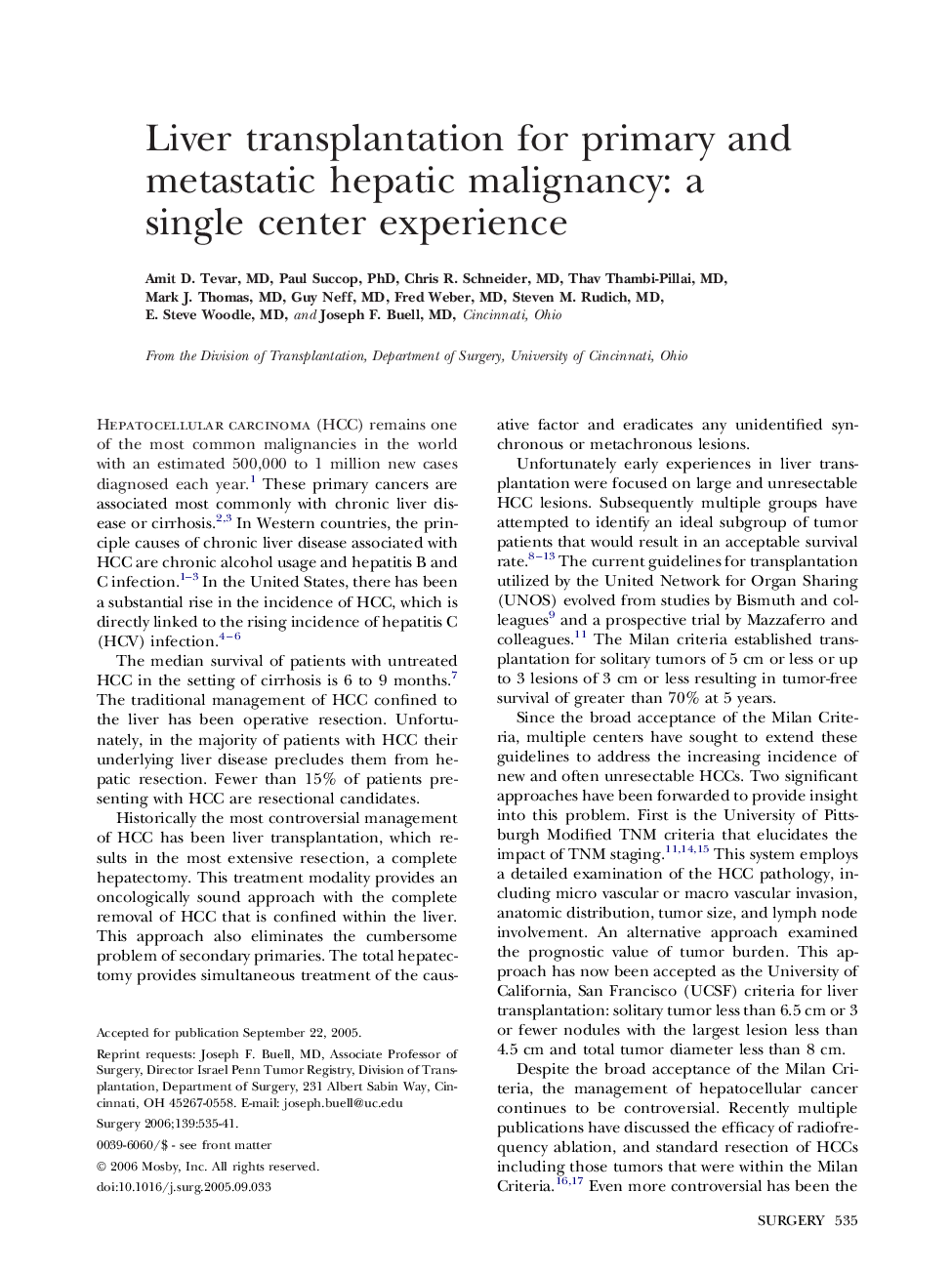 Liver transplantation for primary and metastatic hepatic malignancy: a single center experience