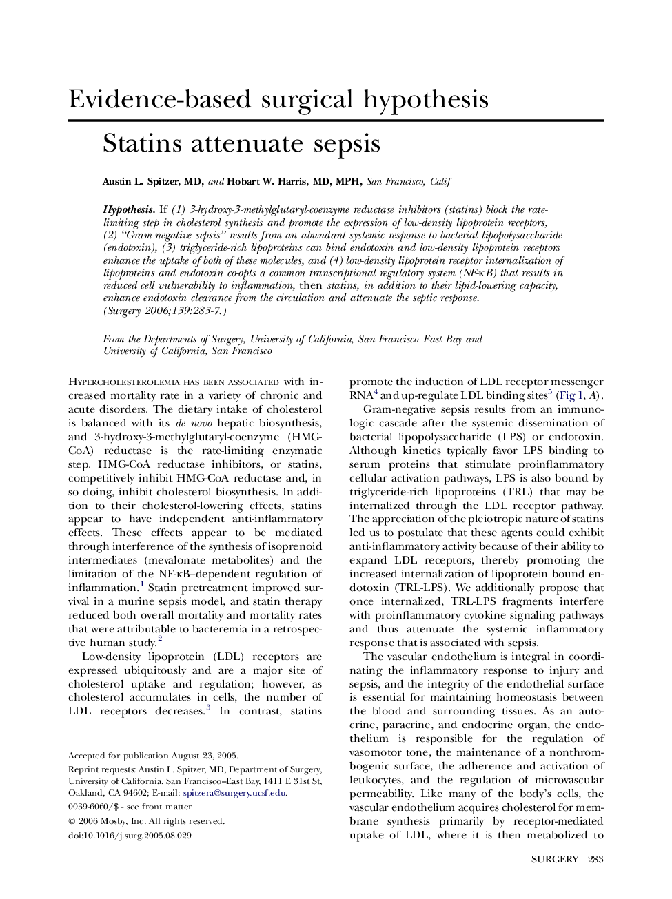 Statins attenuate sepsis