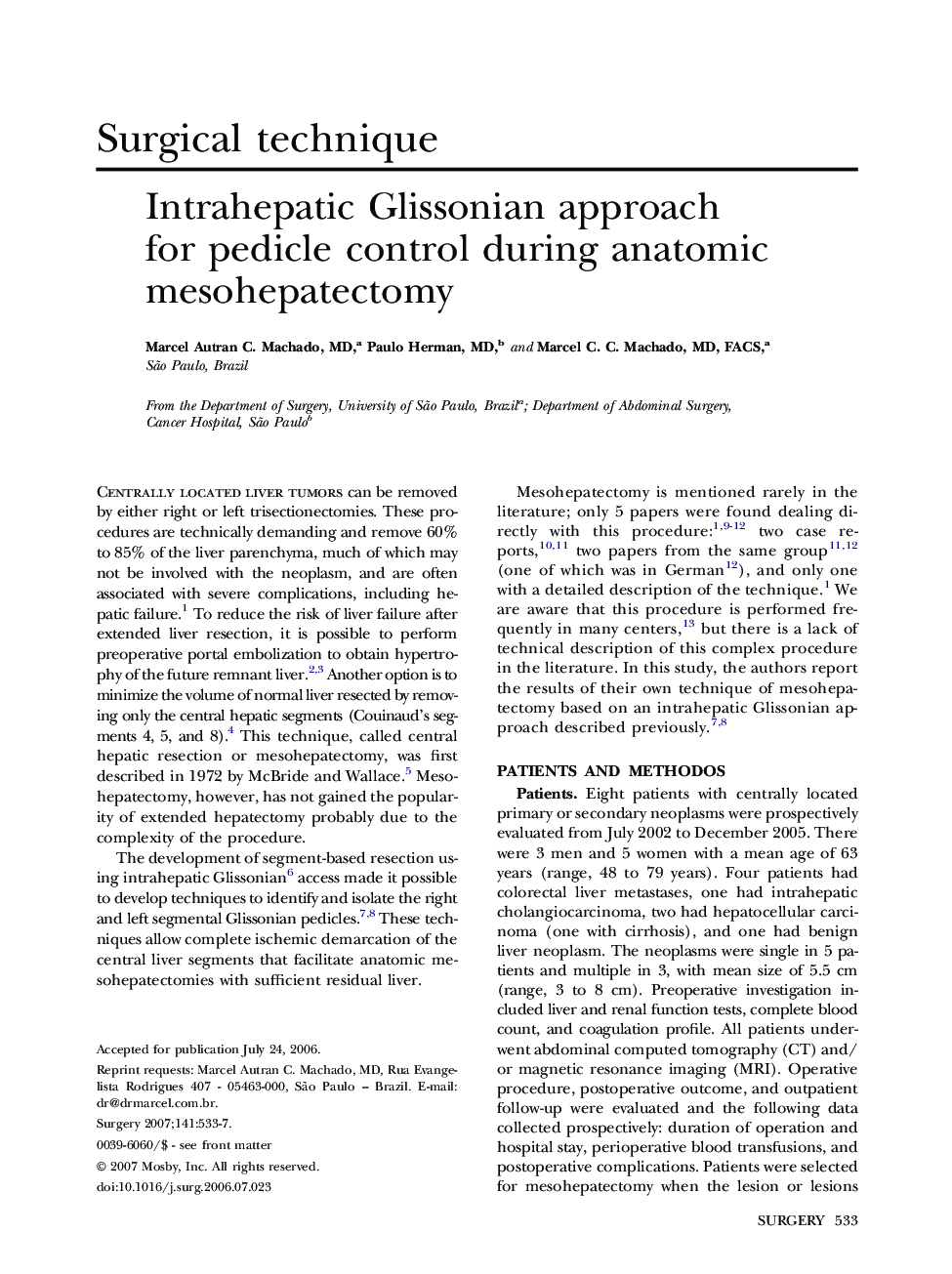Intrahepatic Glissonian approach for pedicle control during anatomic mesohepatectomy