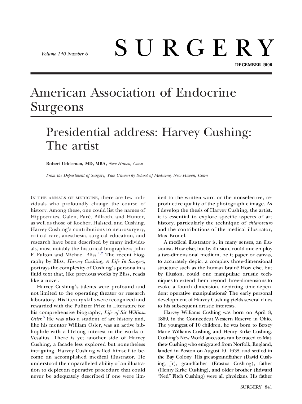 Presidential address: Harvey Cushing: The artist