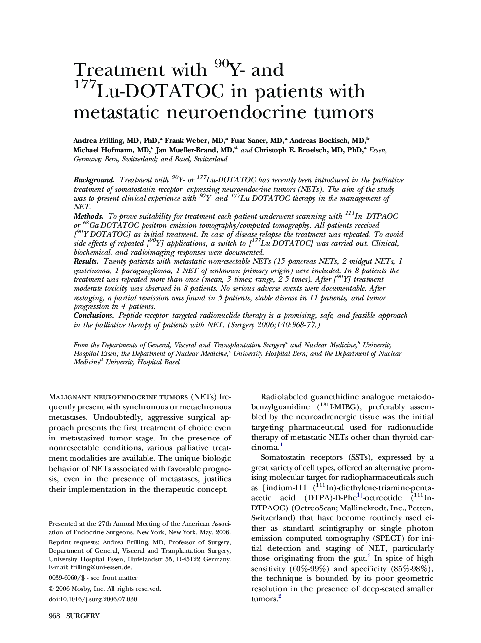 Treatment with 90Y- and 177Lu-DOTATOC in patients with metastatic neuroendocrine tumors