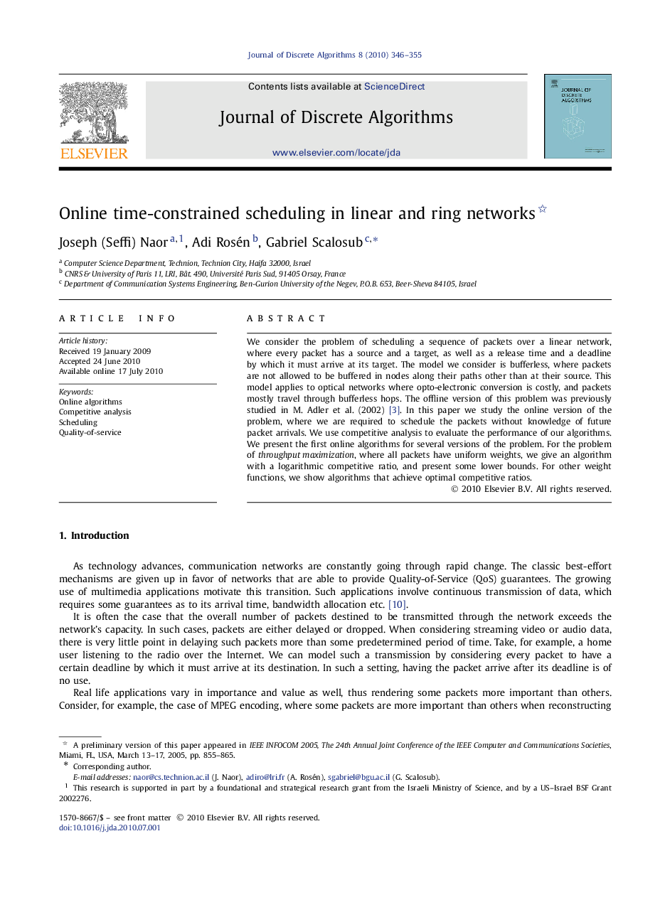 Online time-constrained scheduling in linear and ring networks 