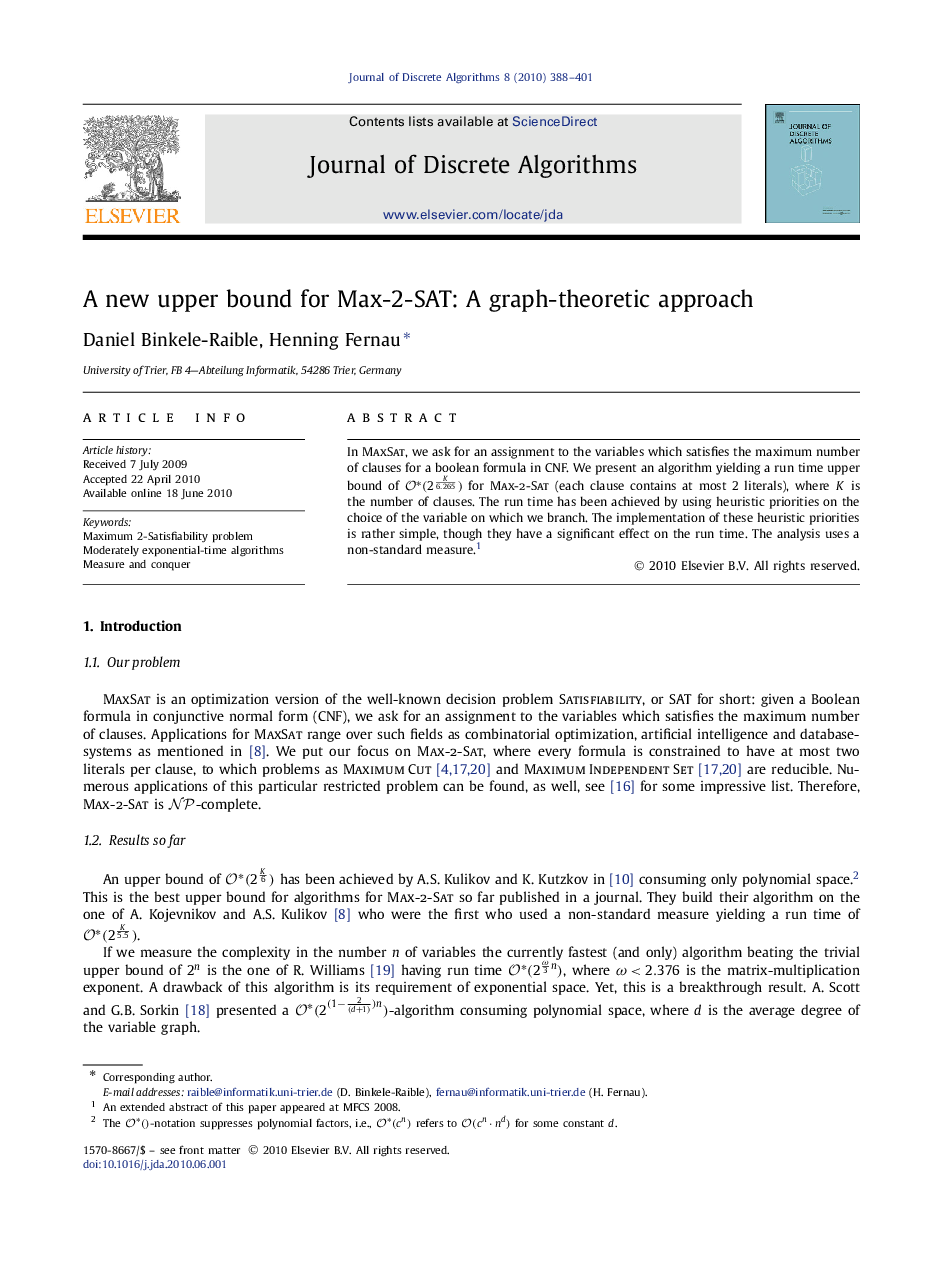 A new upper bound for Max-2-SAT: A graph-theoretic approach