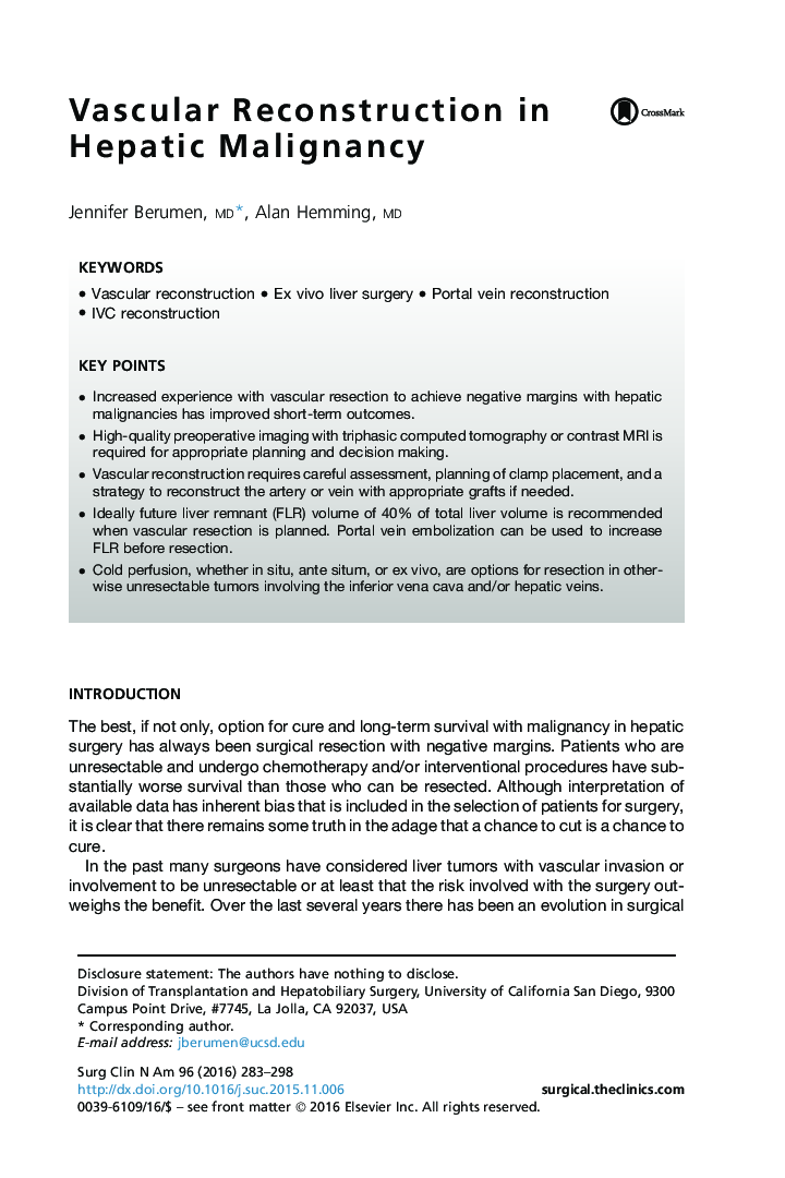 Vascular Reconstruction in Hepatic Malignancy