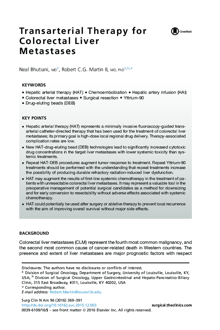 Transarterial Therapy for Colorectal Liver Metastases