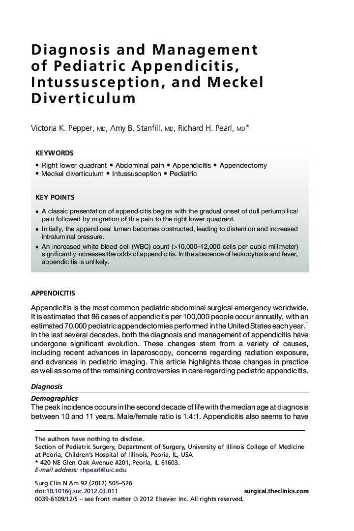 Diagnosis and Management of Pediatric Appendicitis, Intussusception, and Meckel Diverticulum