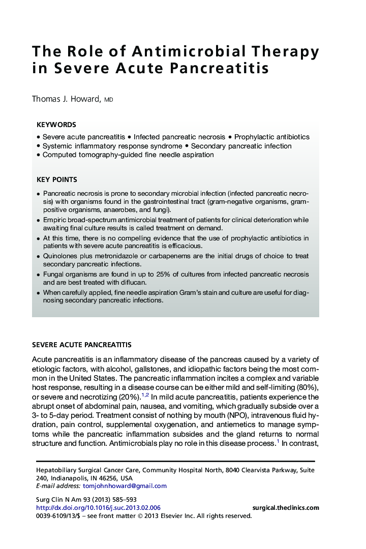 The Role of Antimicrobial Therapy in Severe Acute Pancreatitis