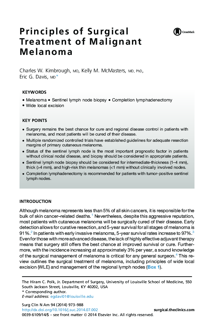 Principles of Surgical Treatment of Malignant Melanoma