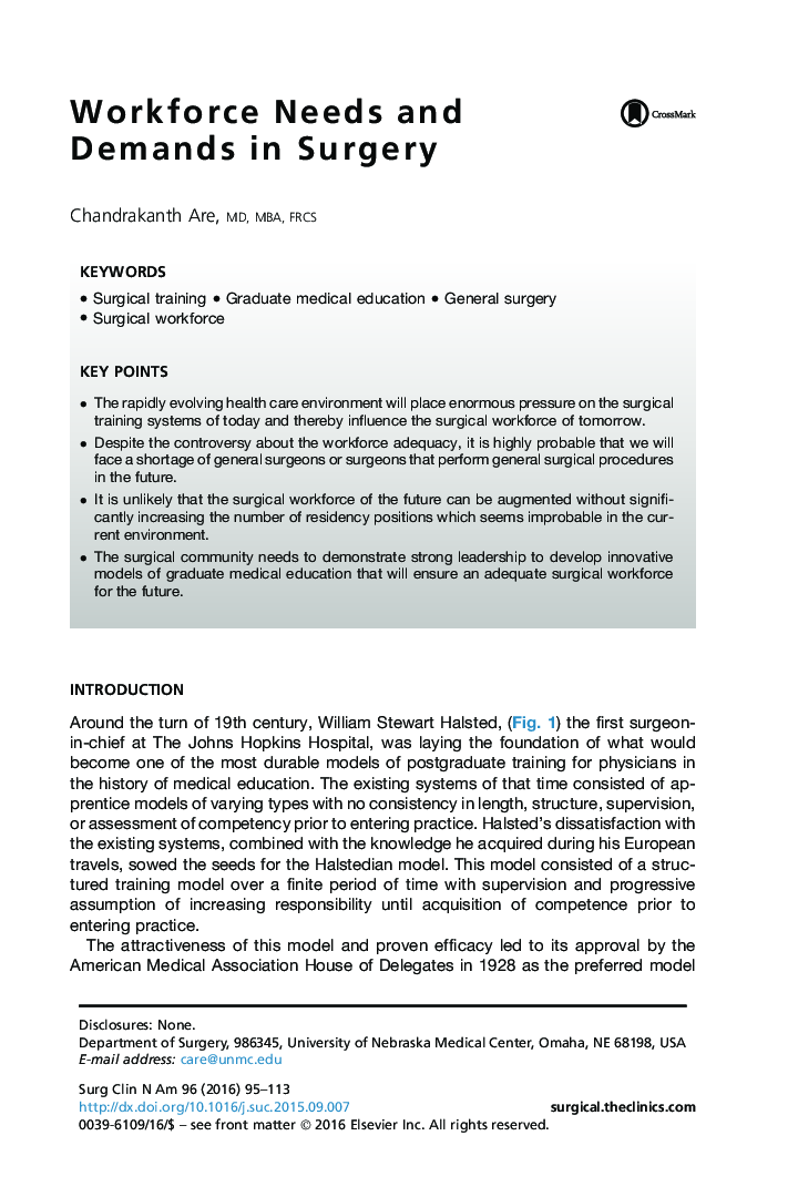 Workforce Needs and Demands in Surgery