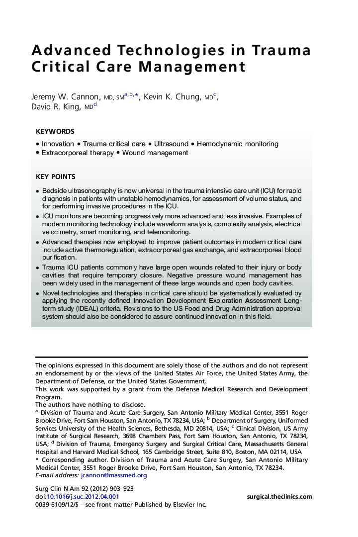 Advanced Technologies in Trauma Critical Care Management