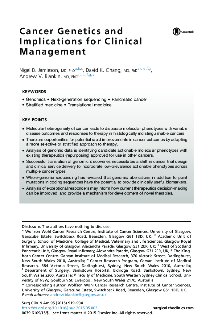 Cancer Genetics and Implications for Clinical Management