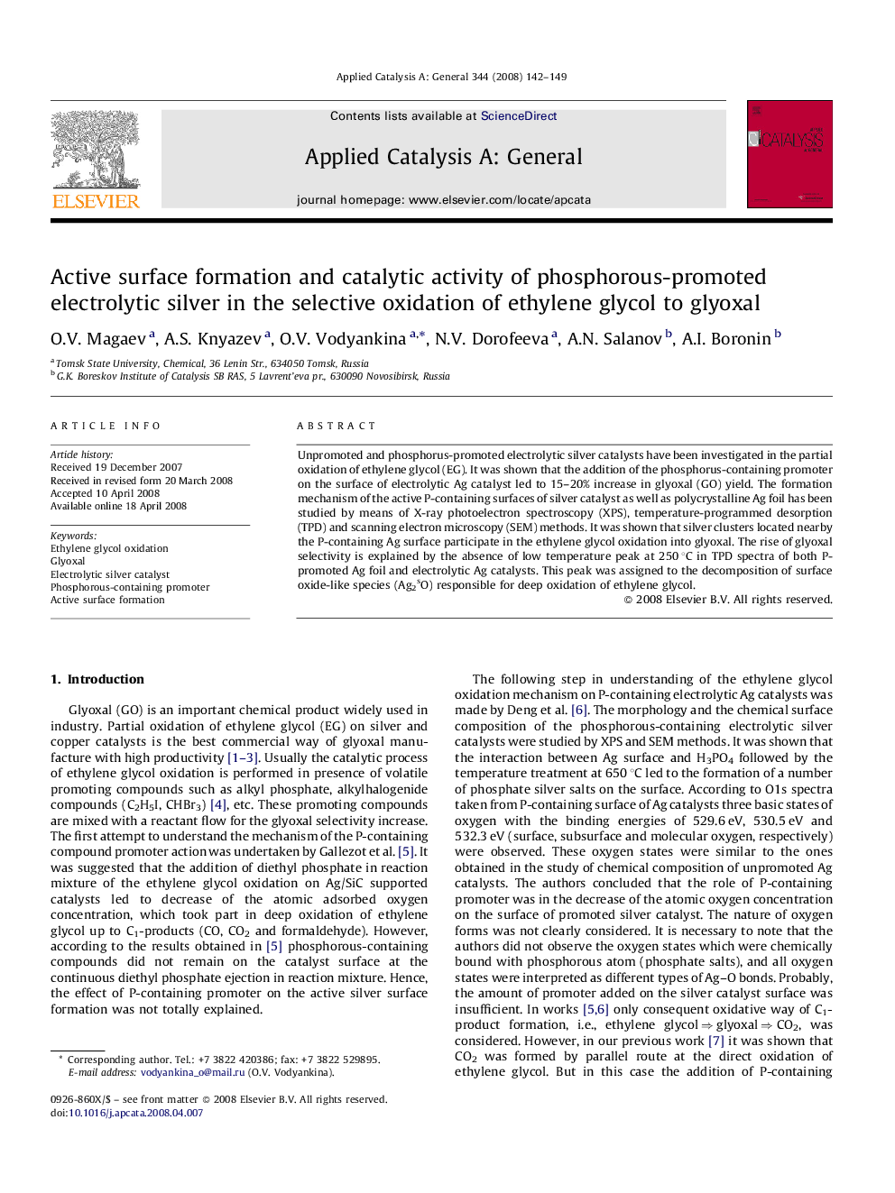 Active surface formation and catalytic activity of phosphorous-promoted electrolytic silver in the selective oxidation of ethylene glycol to glyoxal