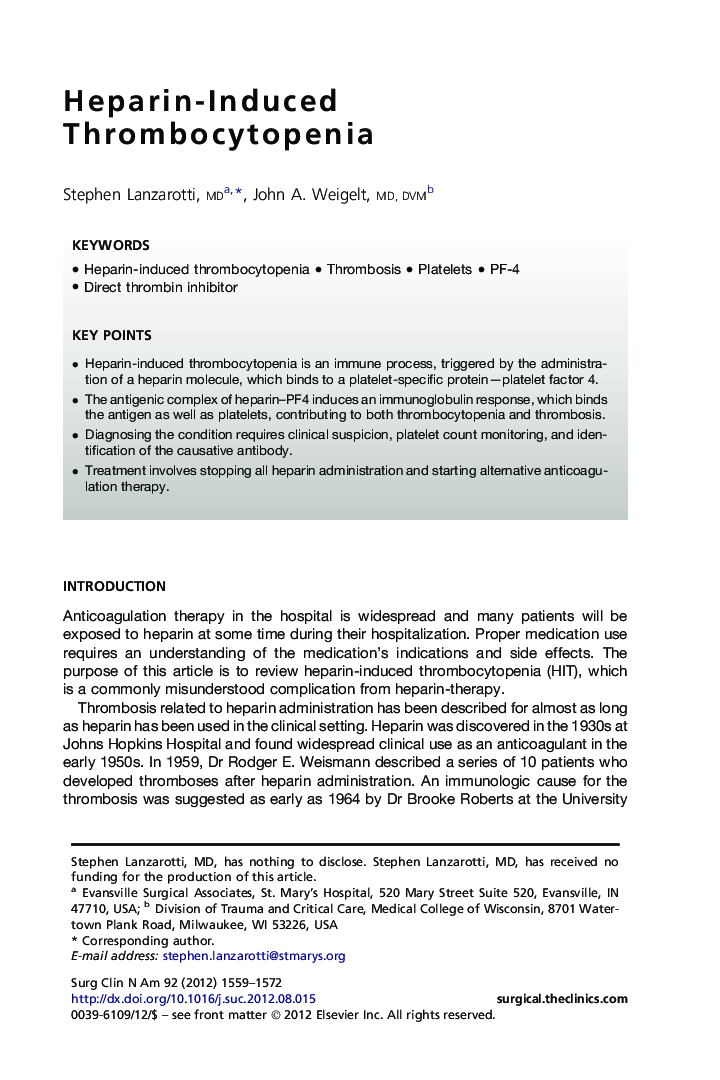 Heparin-Induced Thrombocytopenia