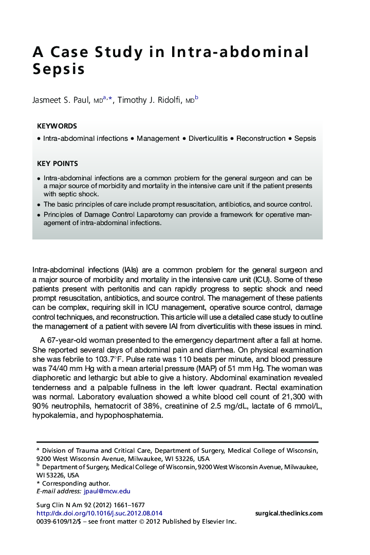 A Case Study in Intra-abdominal Sepsis