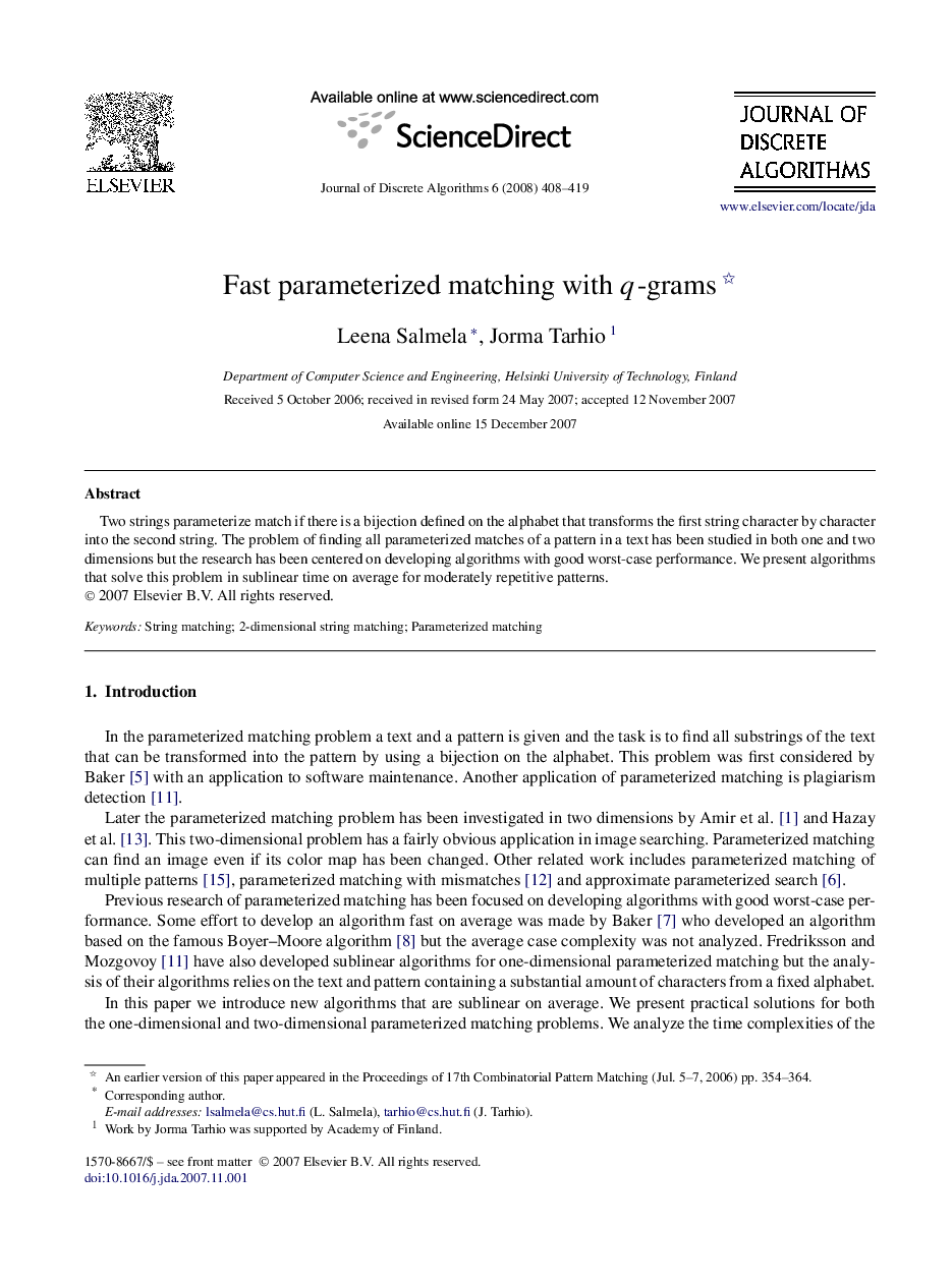 Fast parameterized matching with q-grams 