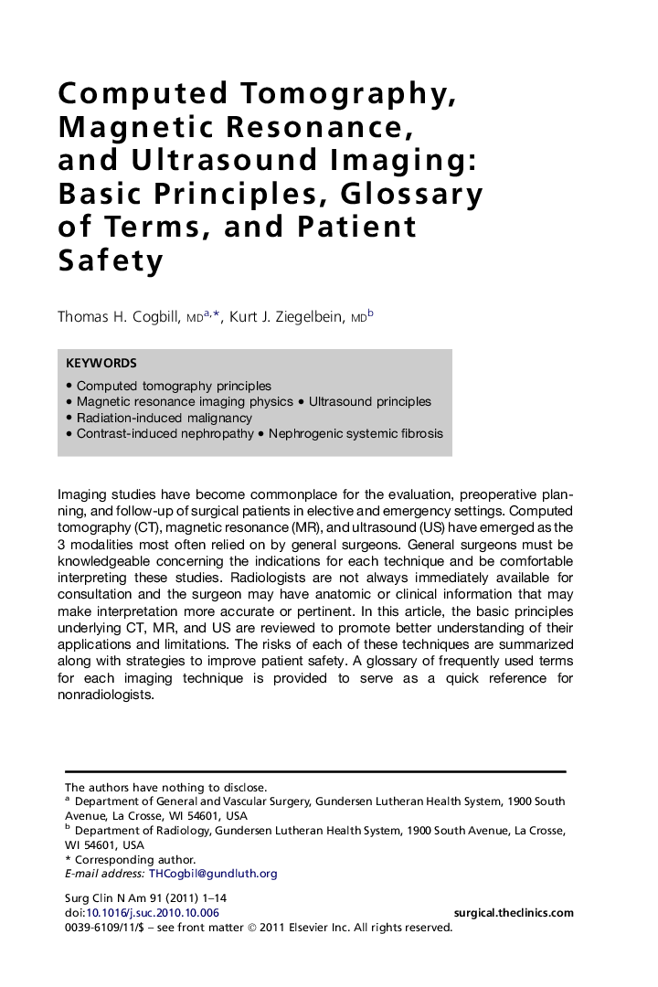 Computed Tomography, Magnetic Resonance, and Ultrasound Imaging: Basic Principles, Glossary of Terms, and Patient Safety