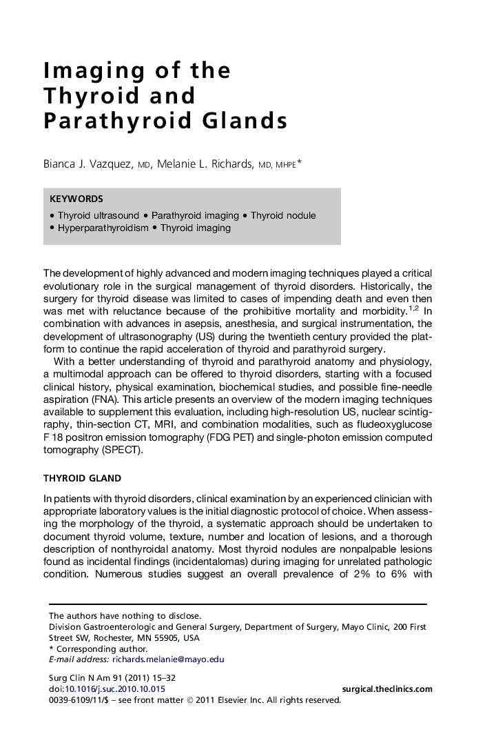 Imaging of the Thyroid and Parathyroid Glands