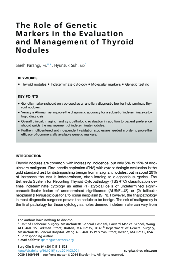 The Role of Genetic Markers in the Evaluation and Management of Thyroid Nodules