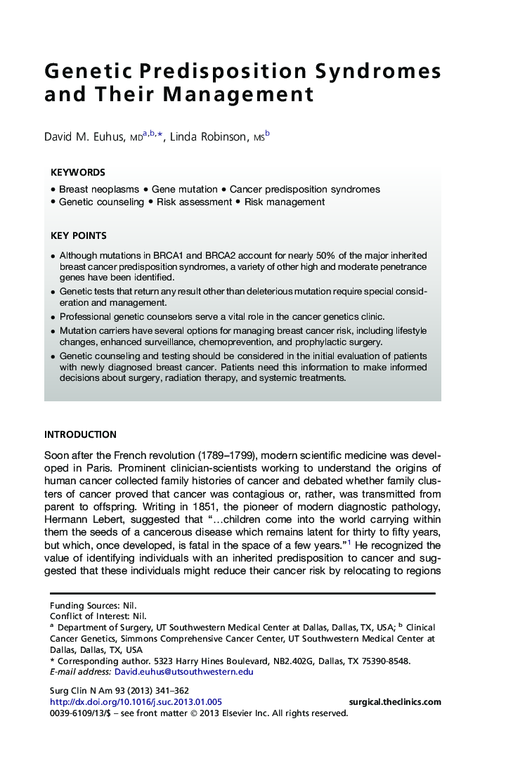 Genetic Predisposition Syndromes and Their Management