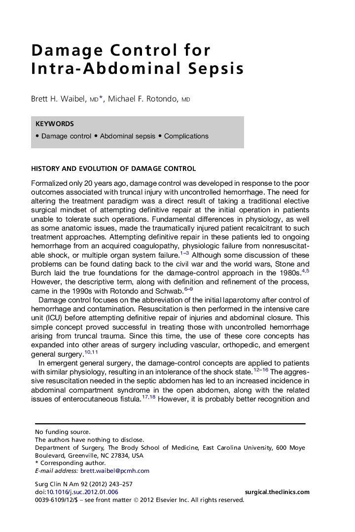 Damage Control for Intra-Abdominal Sepsis