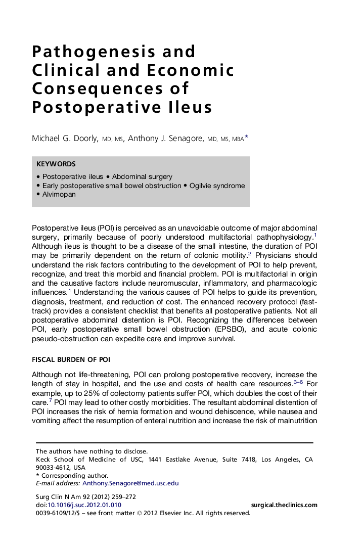 Pathogenesis and Clinical and Economic Consequences of Postoperative Ileus