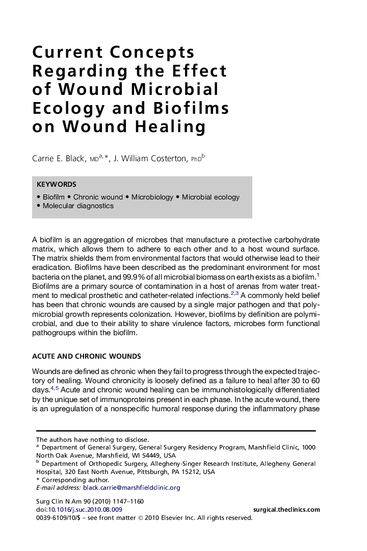 Current Concepts Regarding the Effect of Wound Microbial Ecology and Biofilms on Wound Healing