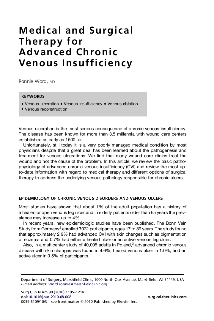 Medical and Surgical Therapy for Advanced Chronic Venous Insufficiency