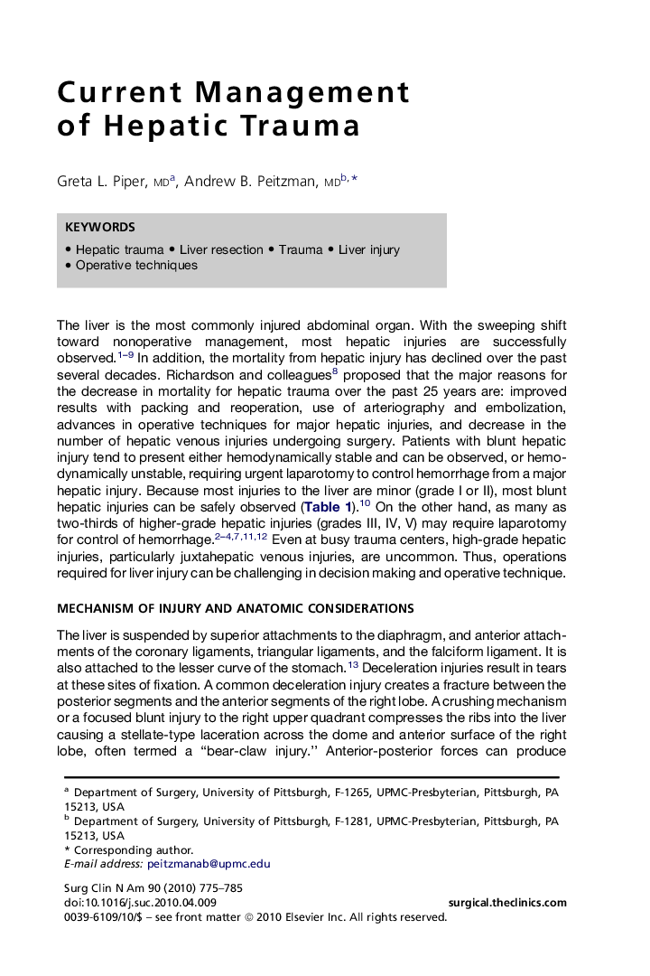 Current Management of Hepatic Trauma