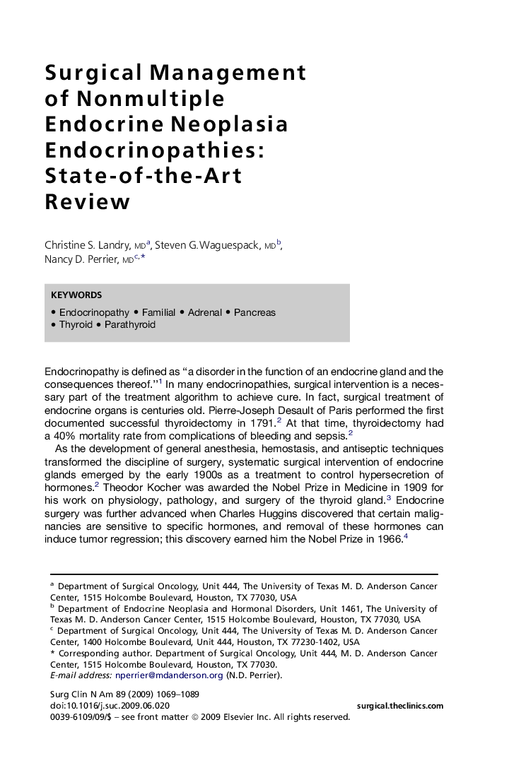 Surgical Management of Nonmultiple Endocrine Neoplasia Endocrinopathies: State-of-the-Art Review