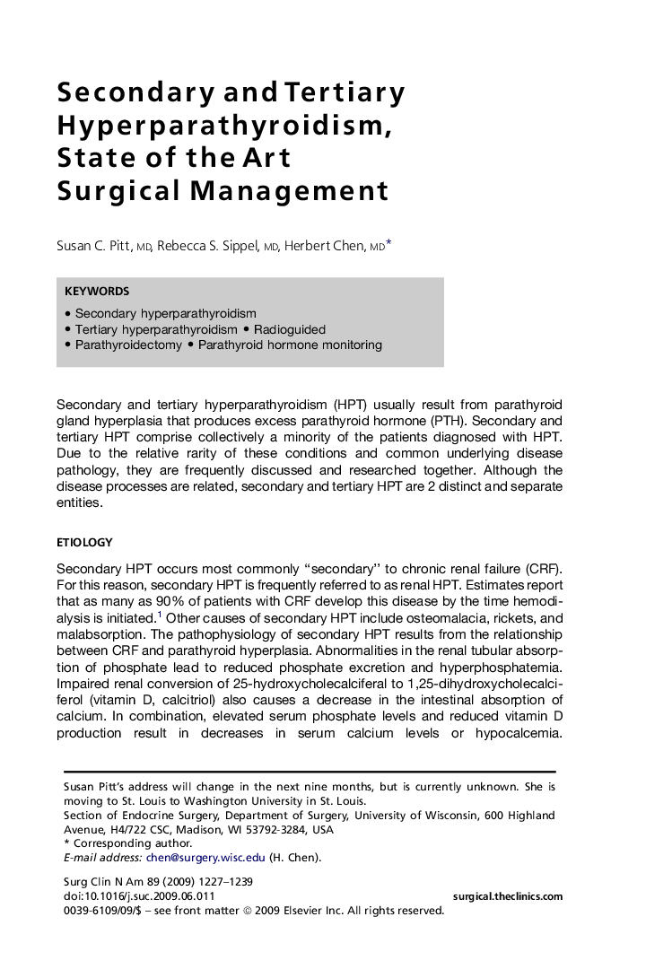 Secondary and Tertiary Hyperparathyroidism, State of the Art Surgical Management