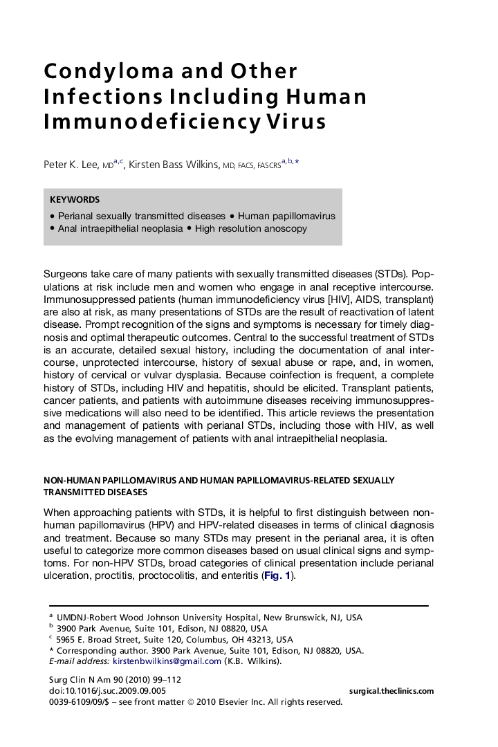 Condyloma and Other Infections Including Human Immunodeficiency Virus