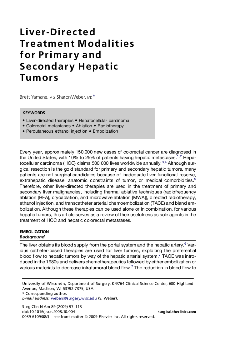 Liver-Directed Treatment Modalities for Primary and Secondary Hepatic Tumors