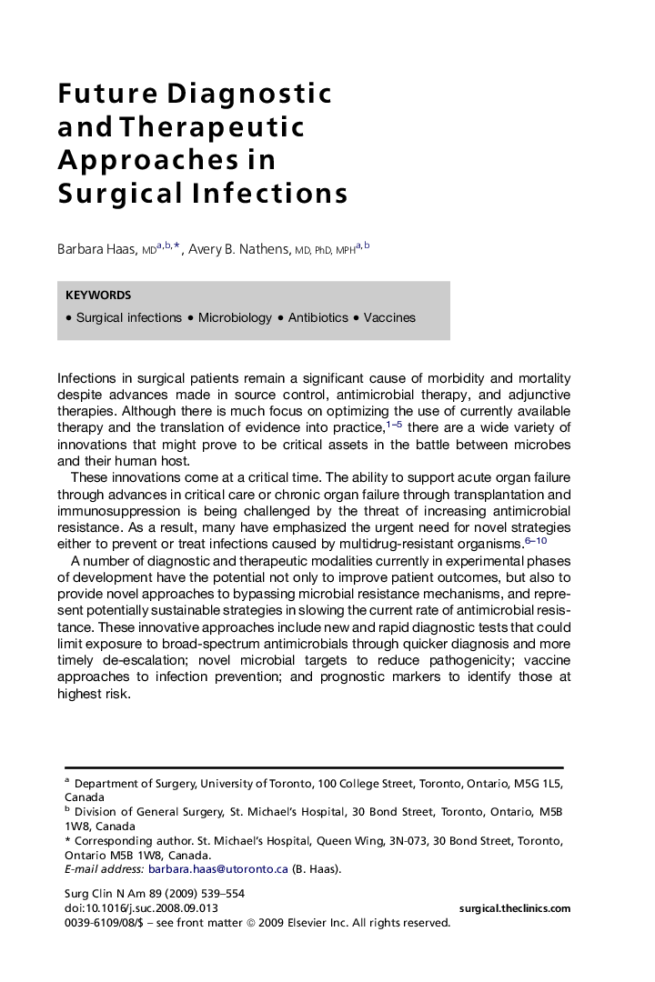 Future Diagnostic and Therapeutic Approaches in Surgical Infections