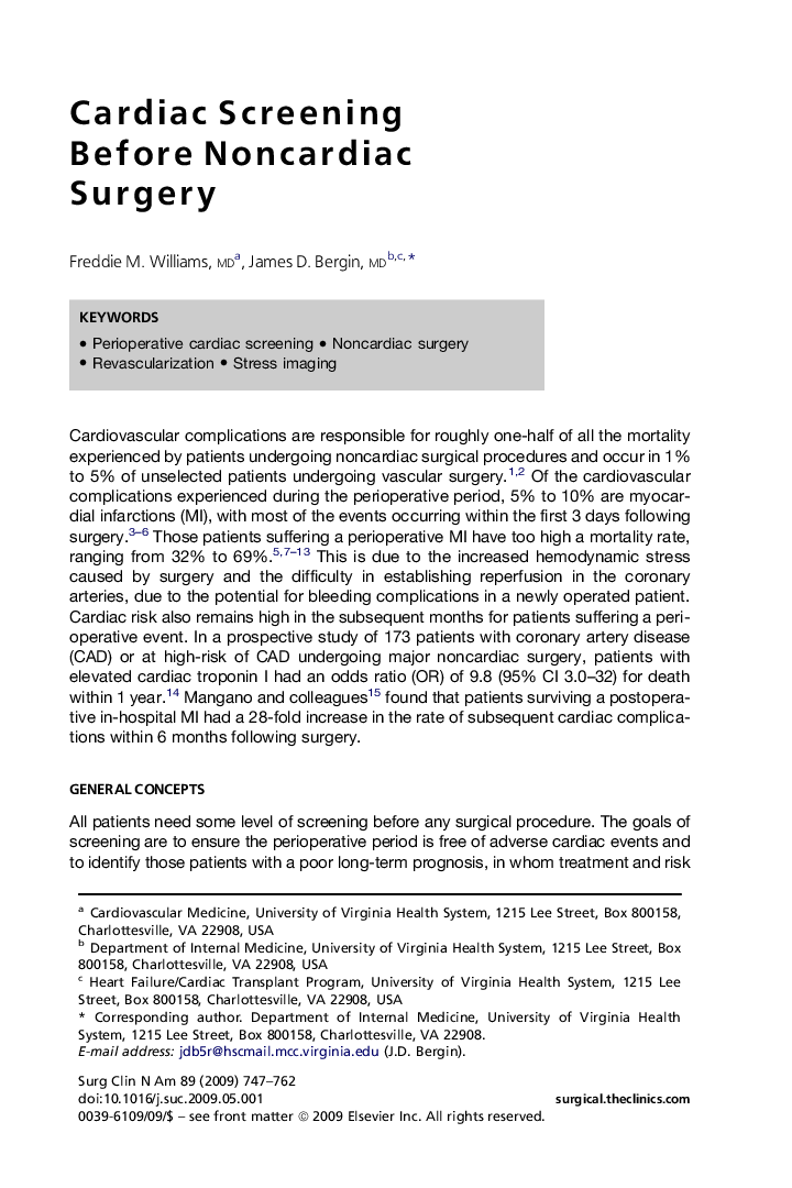 Cardiac Screening Before Noncardiac Surgery