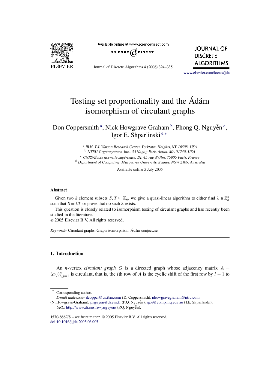 Testing set proportionality and the Ádám isomorphism of circulant graphs