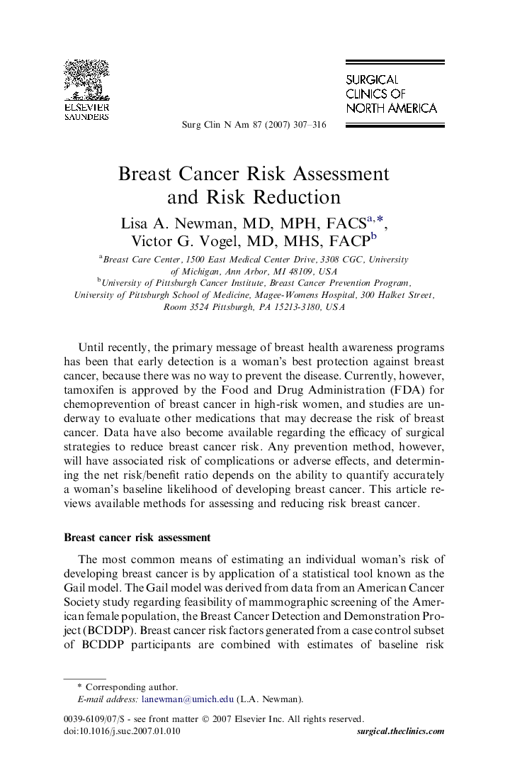 Breast Cancer Risk Assessment and Risk Reduction