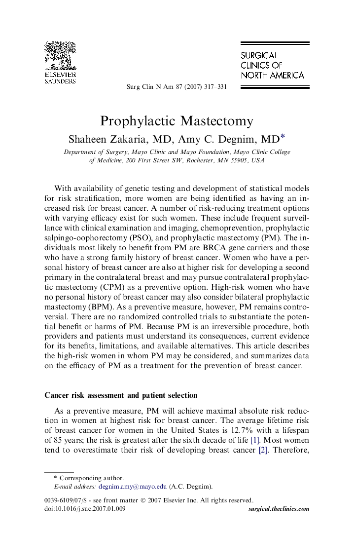 Prophylactic Mastectomy