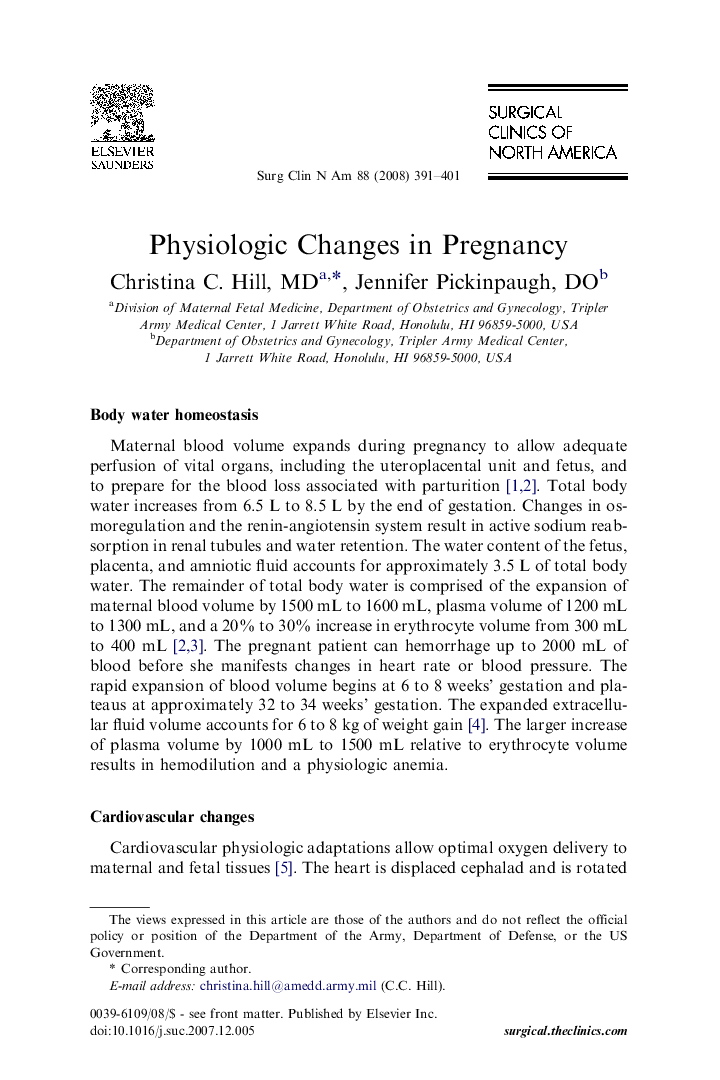 Physiologic Changes in Pregnancy 