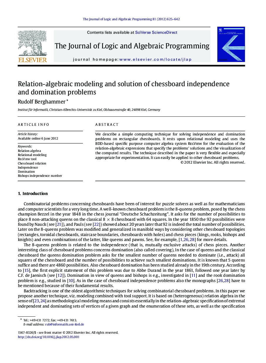 Relation-algebraic modeling and solution of chessboard independence and domination problems