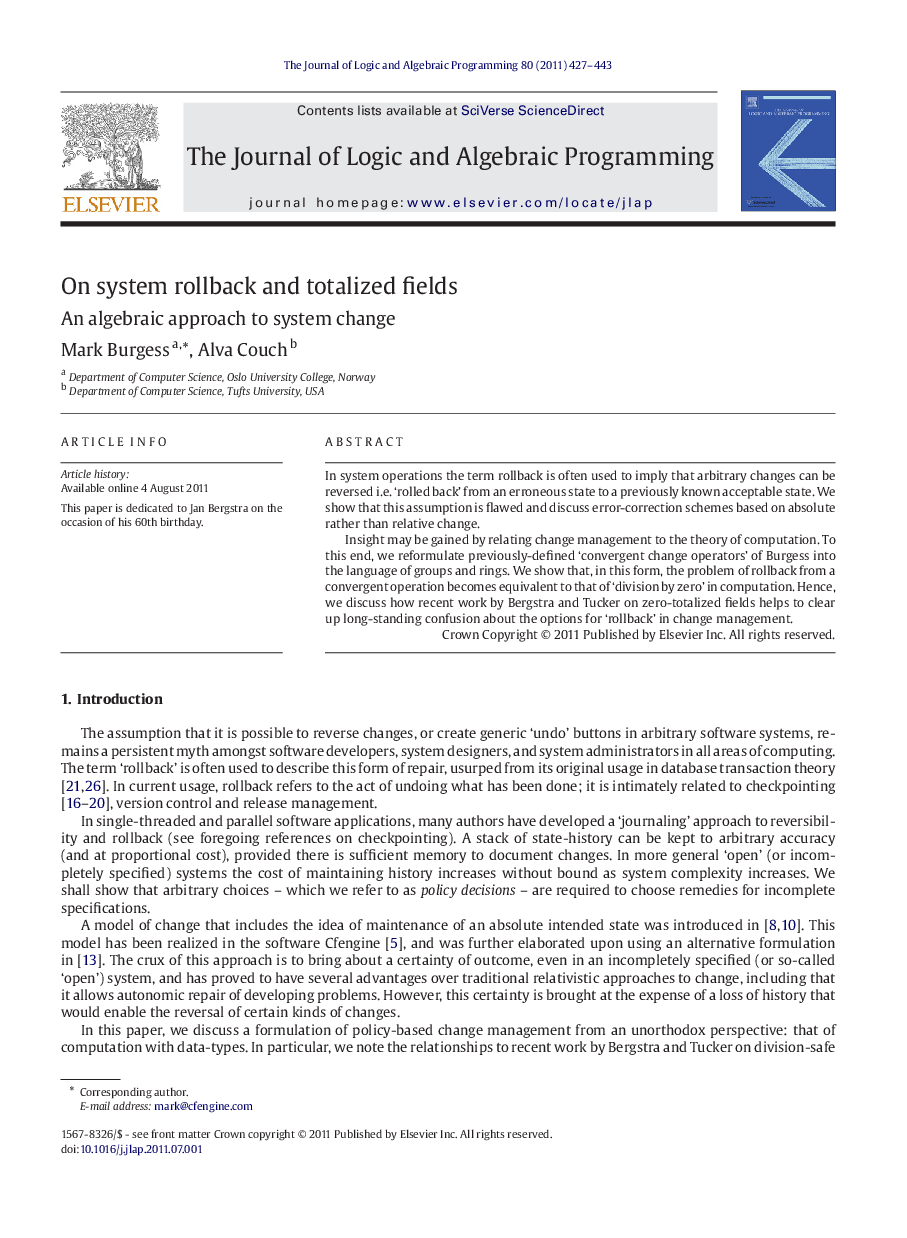 On system rollback and totalized fields: An algebraic approach to system change