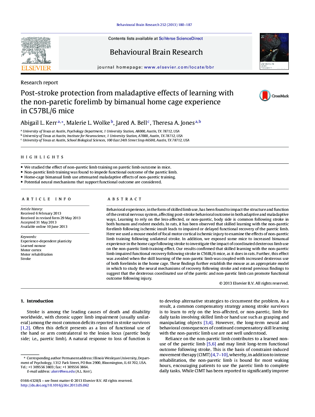 Post-stroke protection from maladaptive effects of learning with the non-paretic forelimb by bimanual home cage experience in C57BL/6 mice