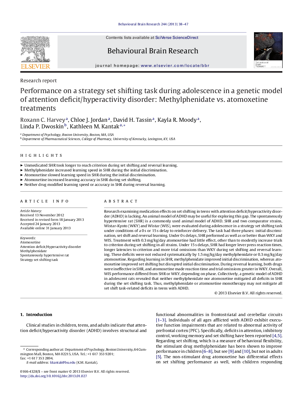 Performance on a strategy set shifting task during adolescence in a genetic model of attention deficit/hyperactivity disorder: Methylphenidate vs. atomoxetine treatments