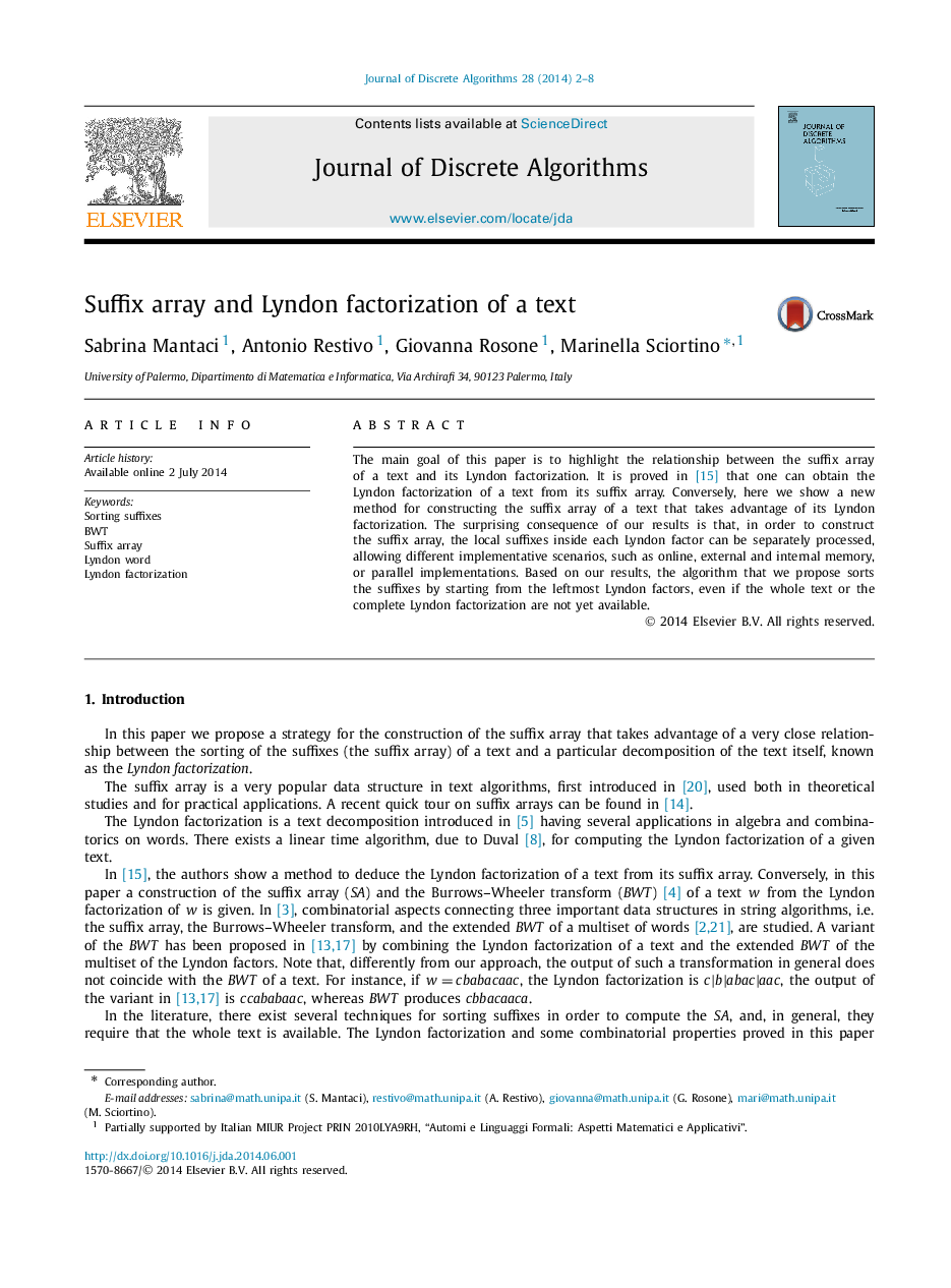 Suffix array and Lyndon factorization of a text