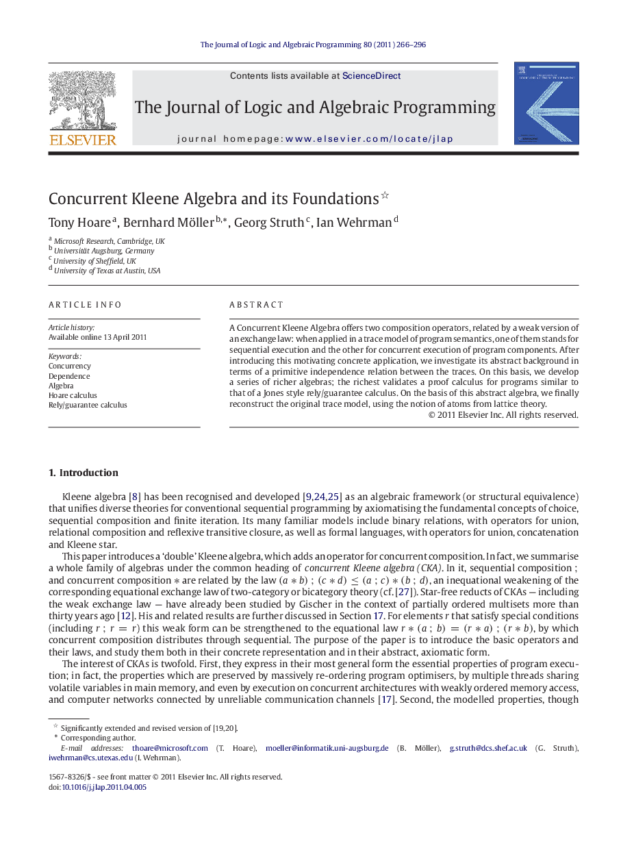 Concurrent Kleene Algebra and its Foundations 